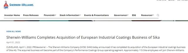 4月1日，宣偉在公司官網(wǎng)宣布，已經(jīng)完成了對(duì)西卡公司洲工業(yè)涂料業(yè)務(wù)的收購(gòu)