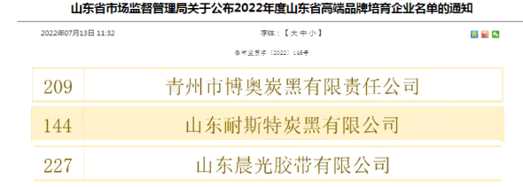 晨光膠帶、博奧炭黑、耐斯特入選山東省高端品牌培育企業(yè)名單